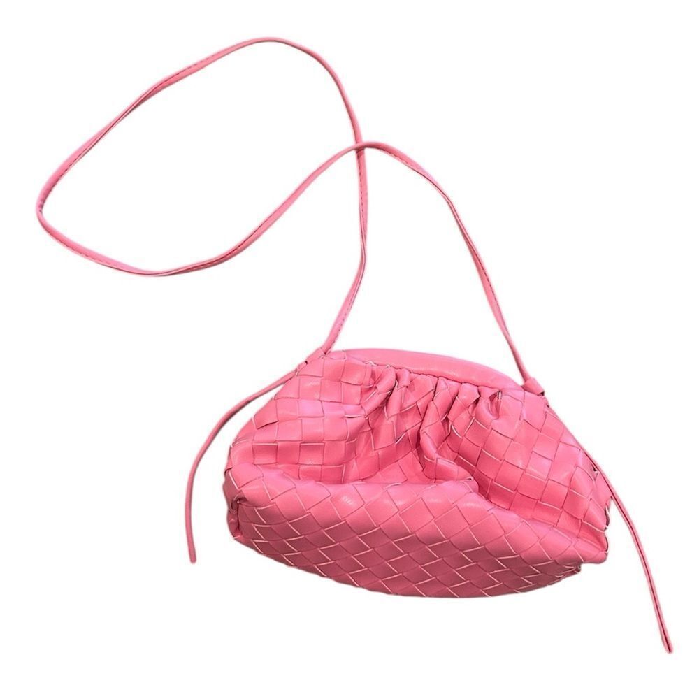 Pink Woven Faux Leather Shoulder Bag with Adjustable Strap